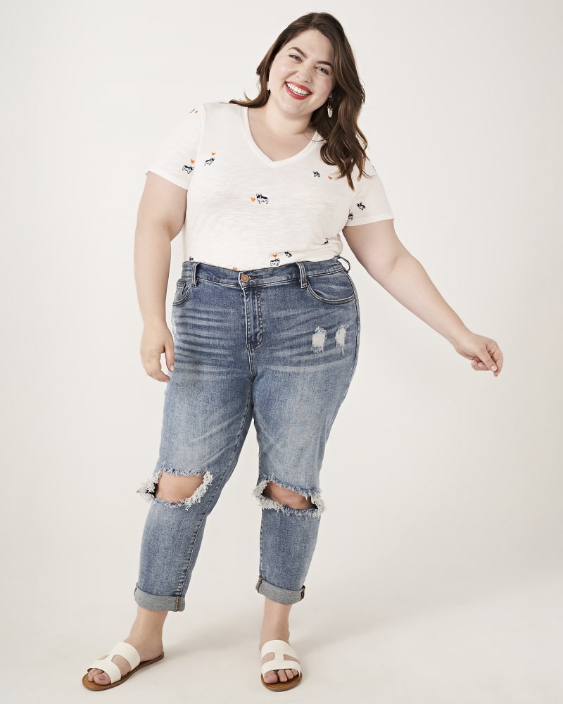 Plus size model wearing Kyle Embroidered Short Sleeve Tee by Meri Skye | Dia&Co | dia_product_style_image_id:189549
